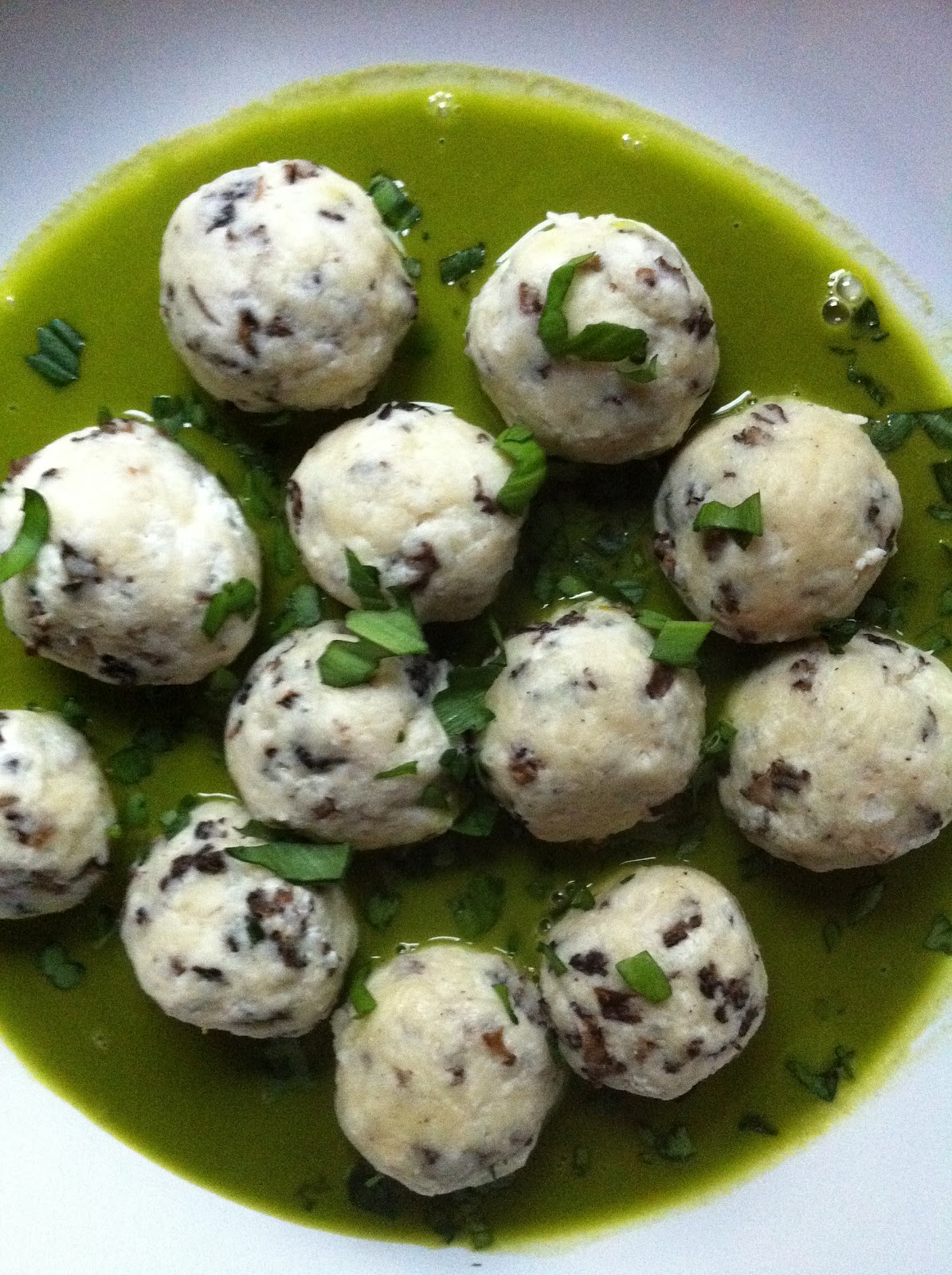 Savory Sweet Living Morel Goat Cheese Gnudi with Ramps and Morel Sauce