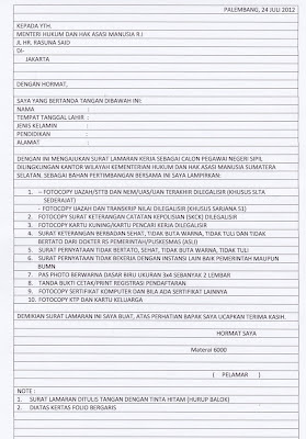 contoh penulisan surat lamaran CPNS