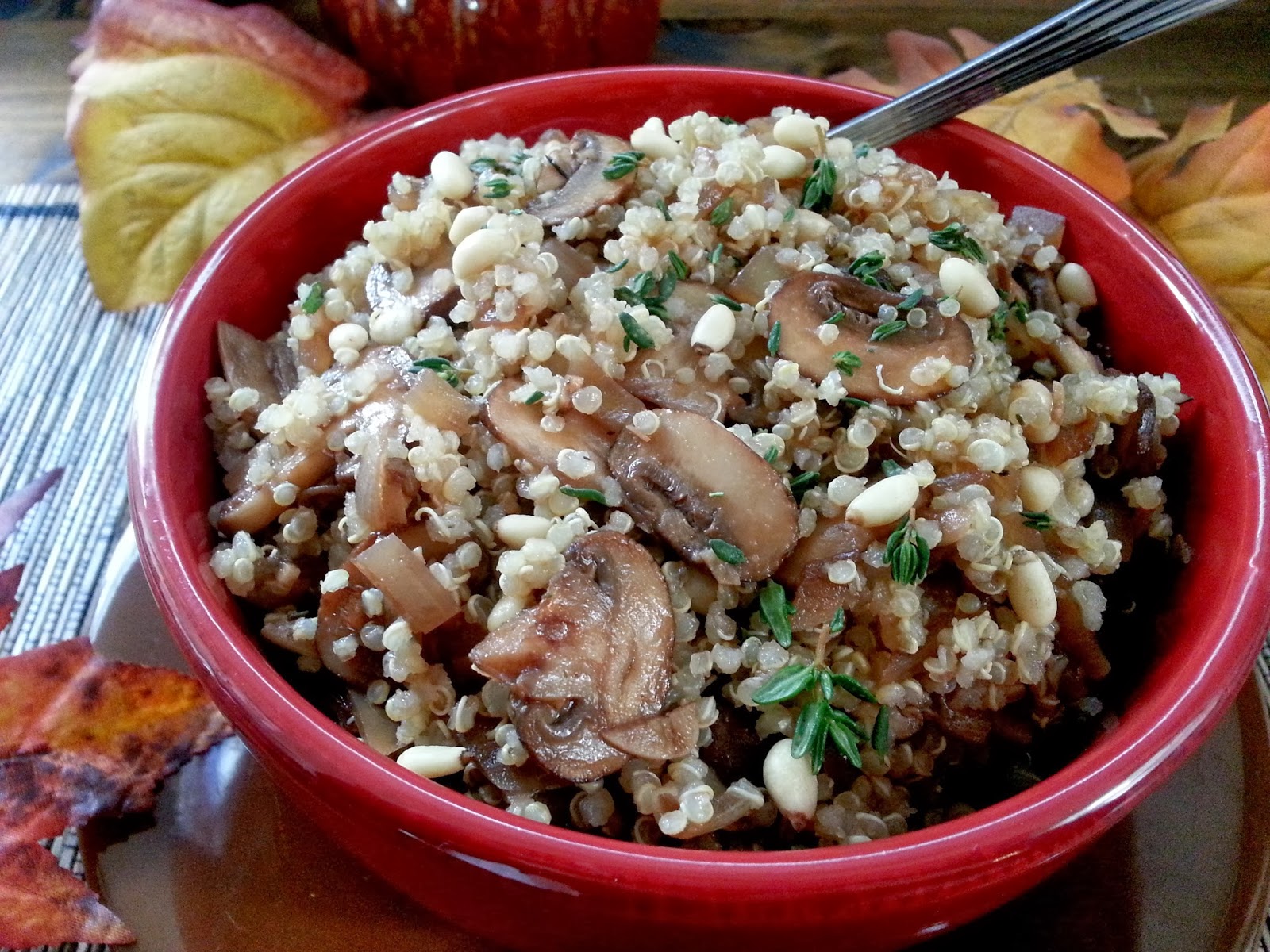 Castellon's Kitchen Quinoa with Balsamic Mushrooms, Onions and Pine Nuts