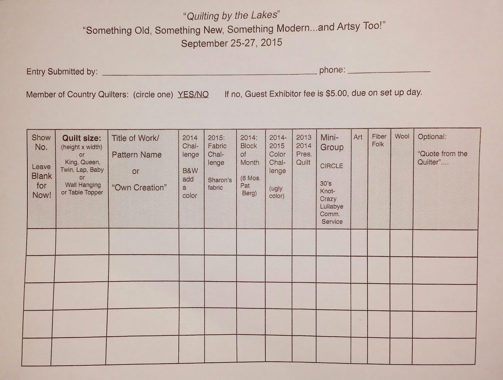 Country Quilters 2015 Quilt Show Registration Form
