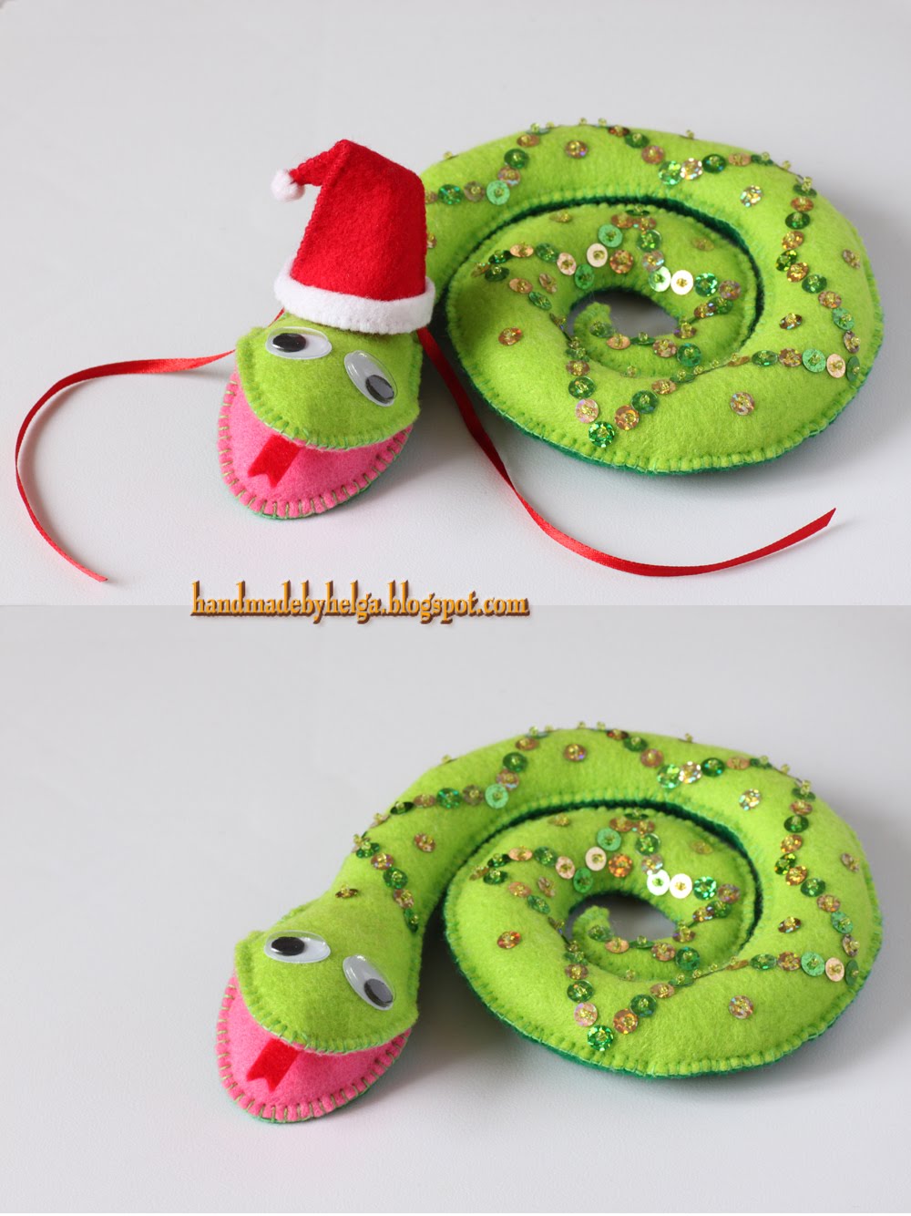 Handmade by Helga Green felt snake