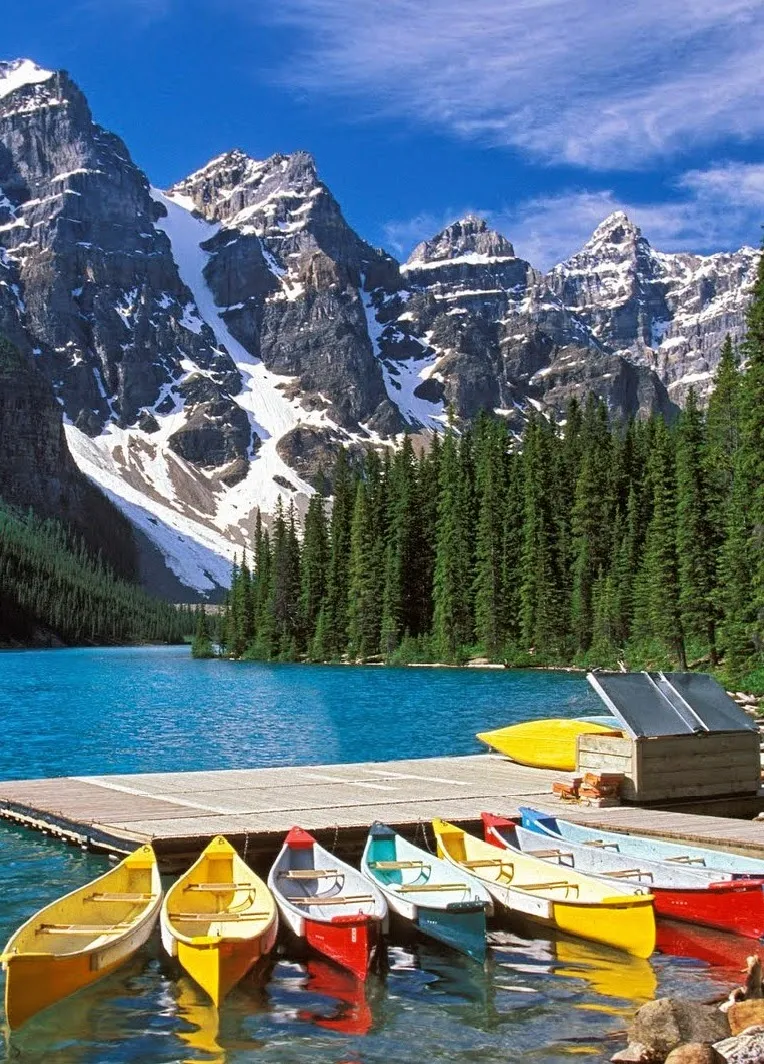 Colorful canoes on Moraine Lake