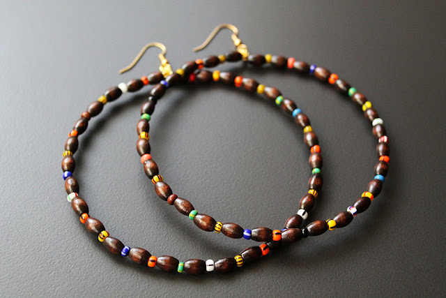 large african wood beaded hoop earrings