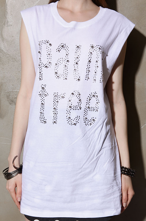 Palm Tree Studded and Beaded Muscle Tee