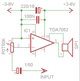Rangkaian Amplifier 3-6 Volt ini sanggup berjalan dengan memakai tegangan antar Rangkaian Amplifier 3-6 Volt