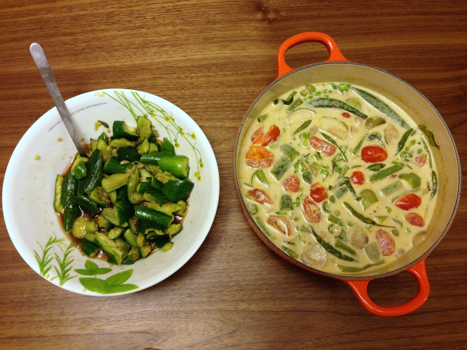 Green Monday: 拍青瓜, 青咖哩雜菜食譜 pickled cucumber, vegetable green curry recipes