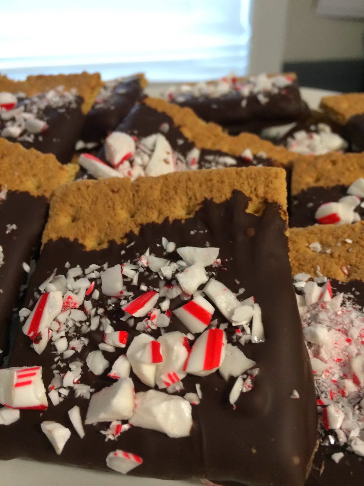 After the Bubble Chocolate Dipped Graham Crackers with Crushed Candy Canes