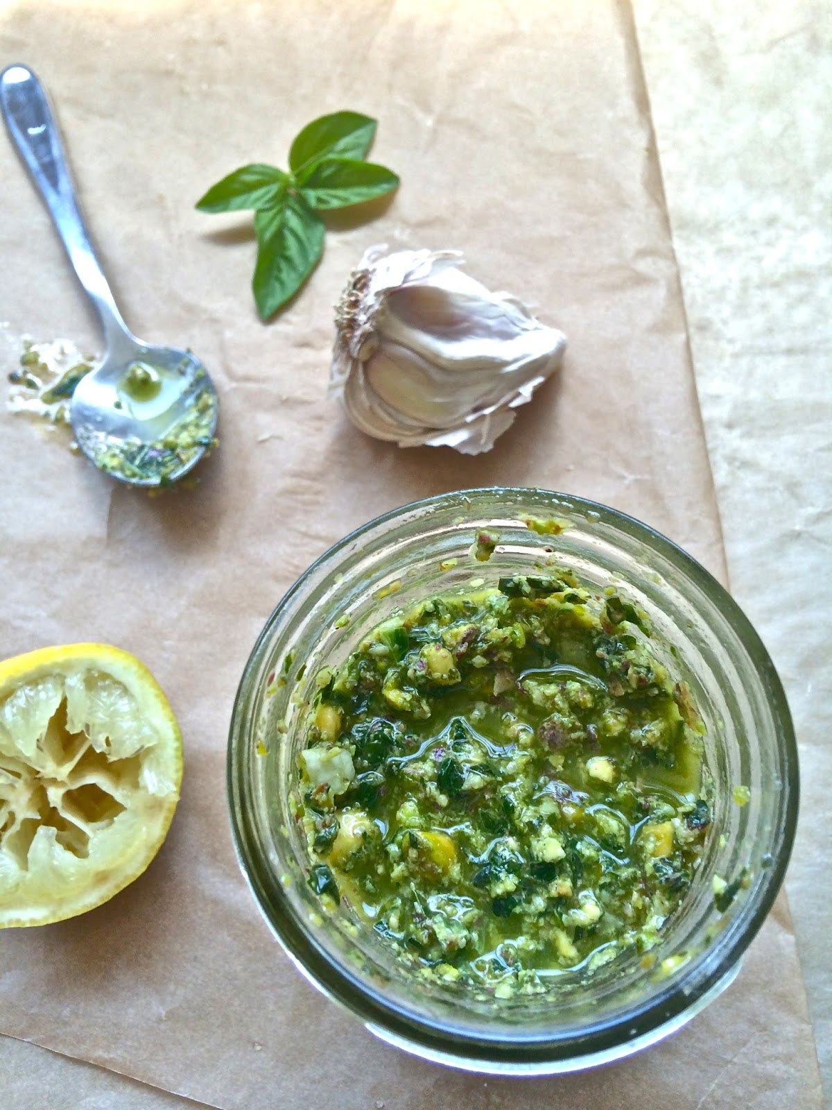Passionately Raw! Basil and Pistachio Pesto with Young Garlic and