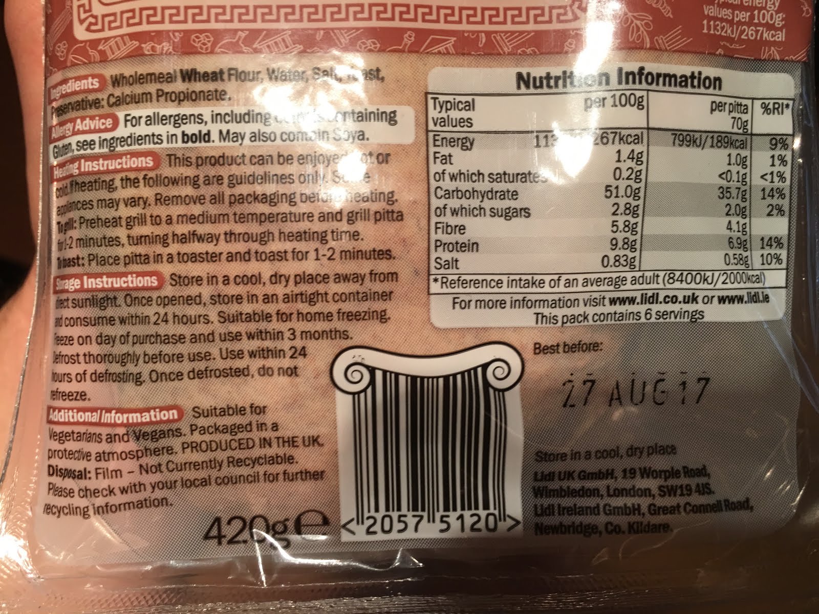 What's Good at Lidl ? Lidl's Wholemeal Pitta Bread