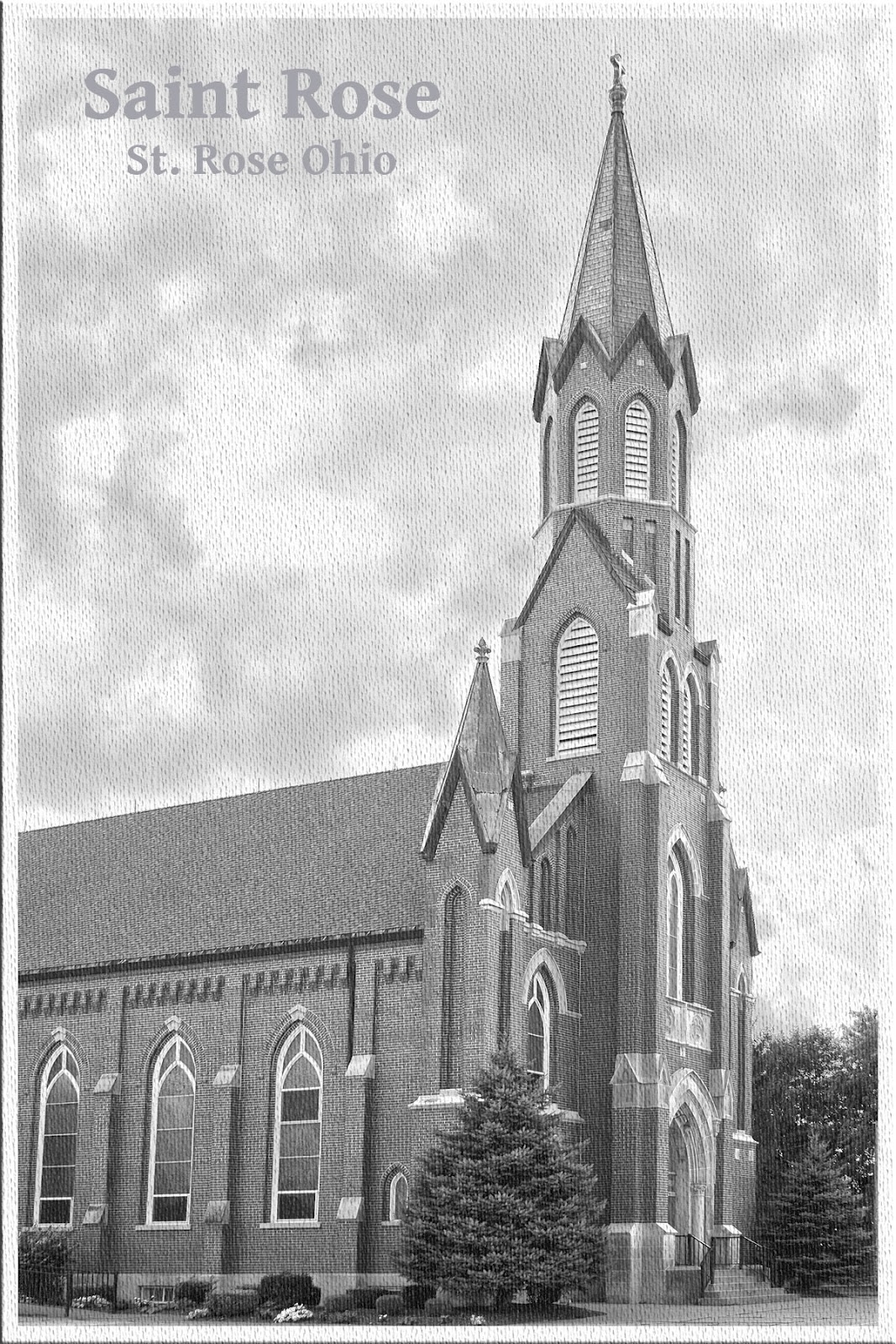 Cross Tipped Churches Saint Rose Postcard Black & White Series