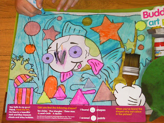 schoolwork colouring in buddy art fish with treasure chest and shapes