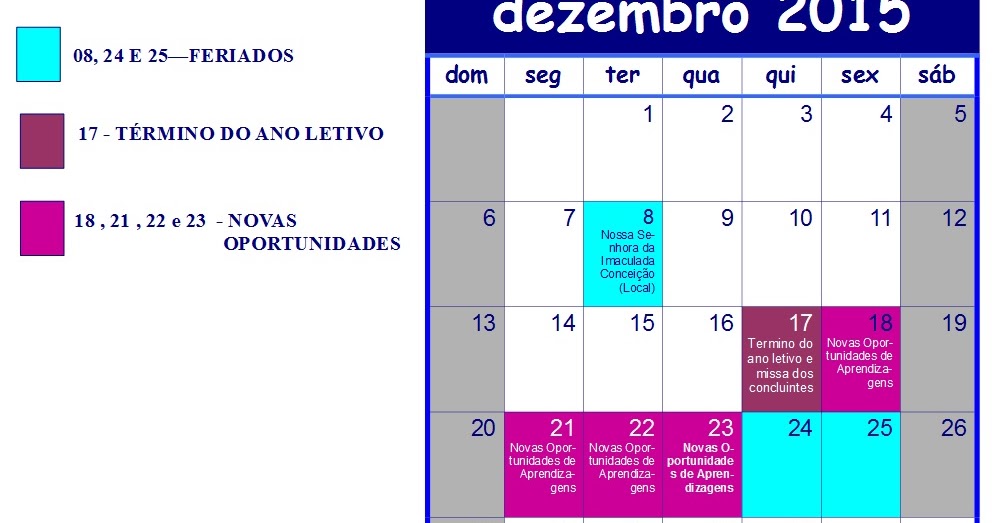 calendario dezembro 2015