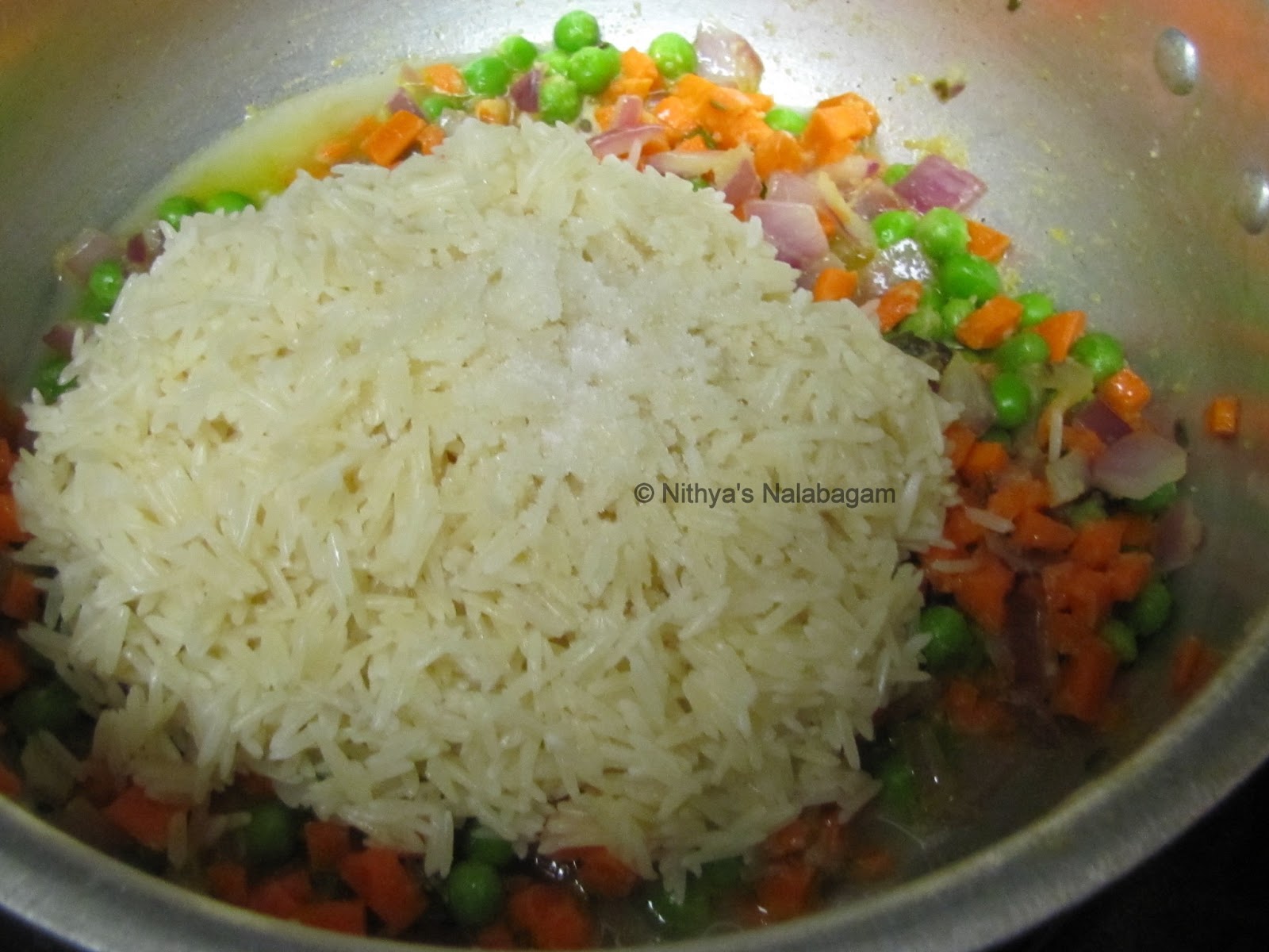 Coconut Milk Pulao in Pressure Cooker Nithya's Nalabagam