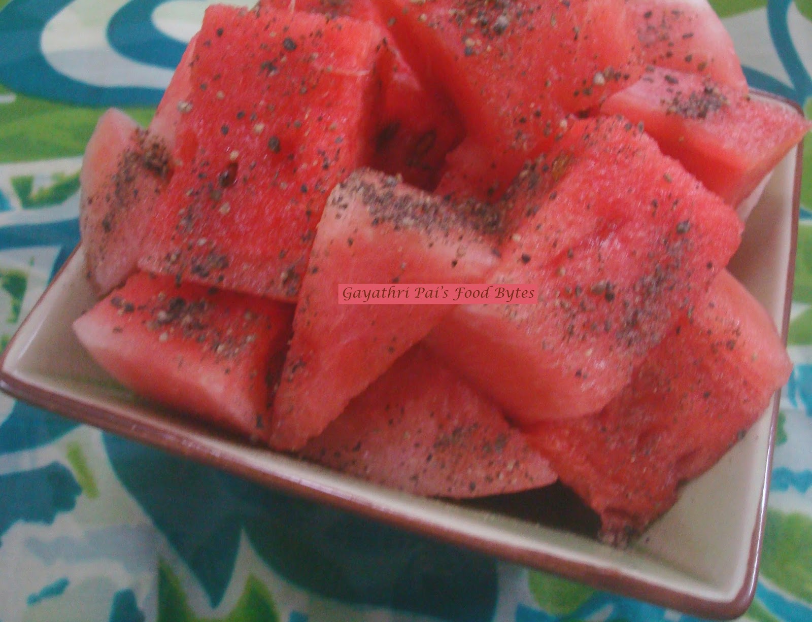 Gayathri Pai's Food Bytes Watermelon with Salt and Pepper Powder.
