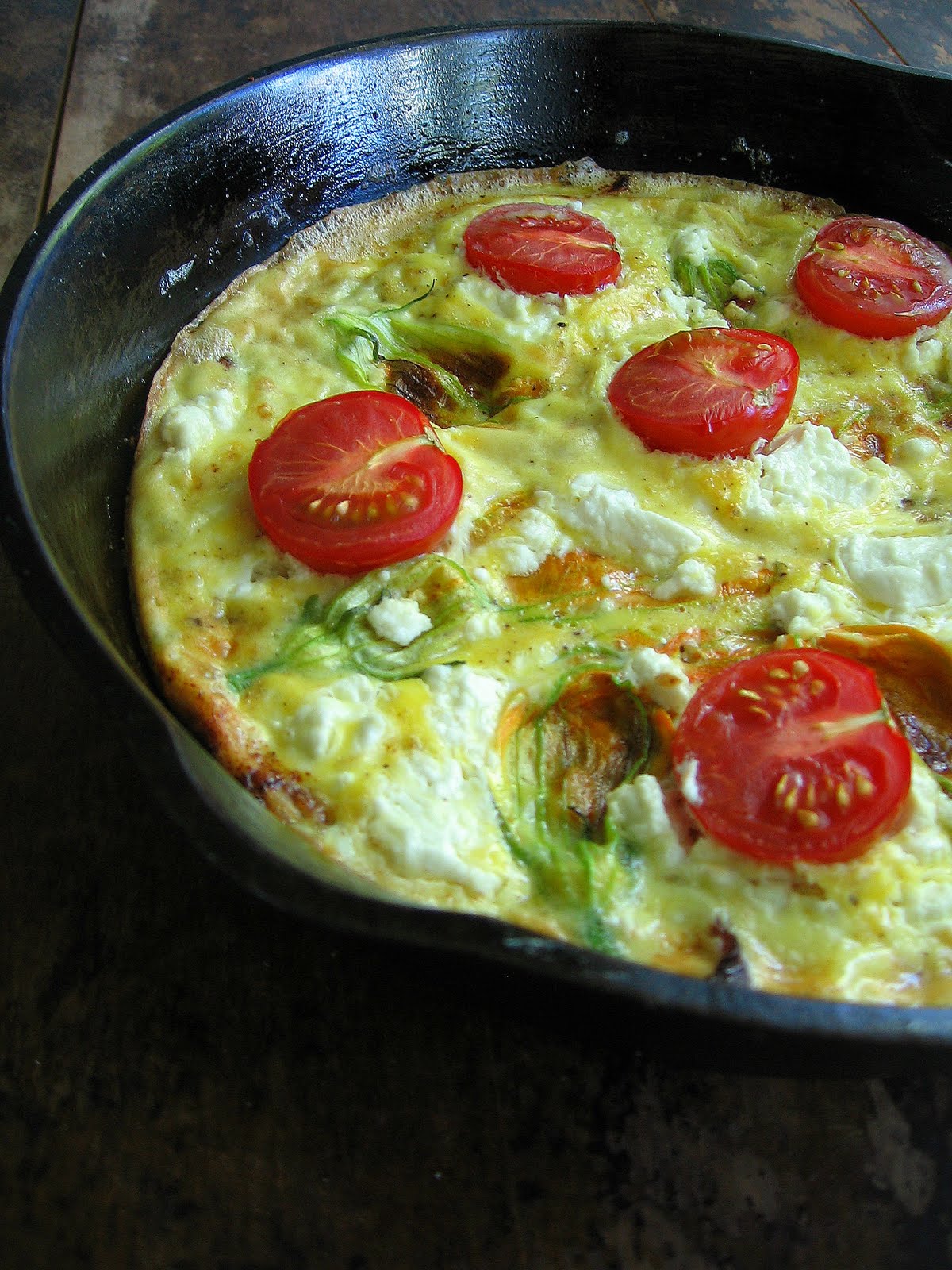 sweetsugarbean Squash Blossom Frittata with Bacon and Goat Cheese