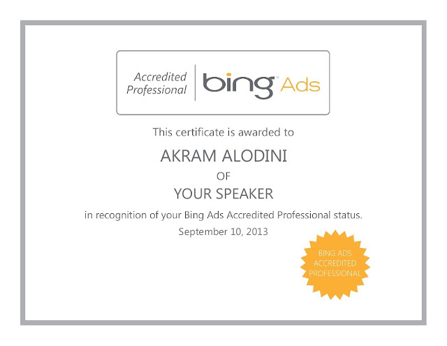 خمس شهادات دولية تهمك في مجال التسويق الالكتروني Akram+alodini+-+Bing+Ads+Accredited+Professional