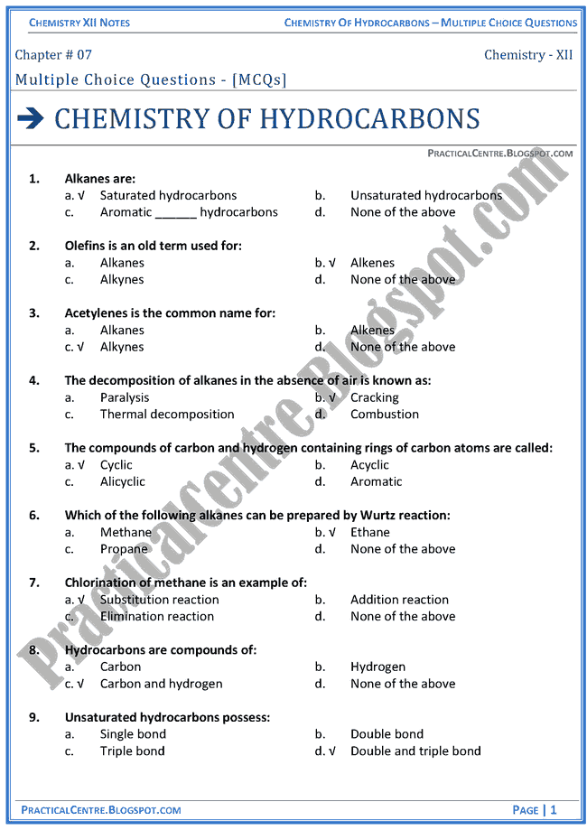 chemistry-of-hydrocarbons-mcqs-chemistry-12th