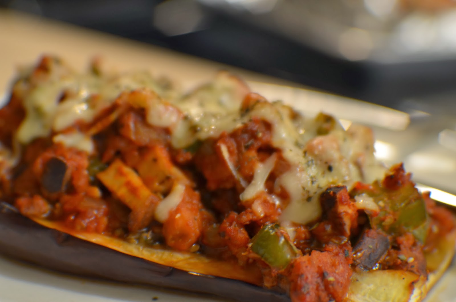 Gluten Free•dom NY Eggplant Pizza Boats with Sausage, Peppers, Onions