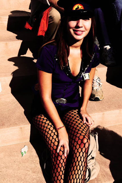 A girl wearing a sexy cop costume at the Rally to Restore Sanity and/or Fear.