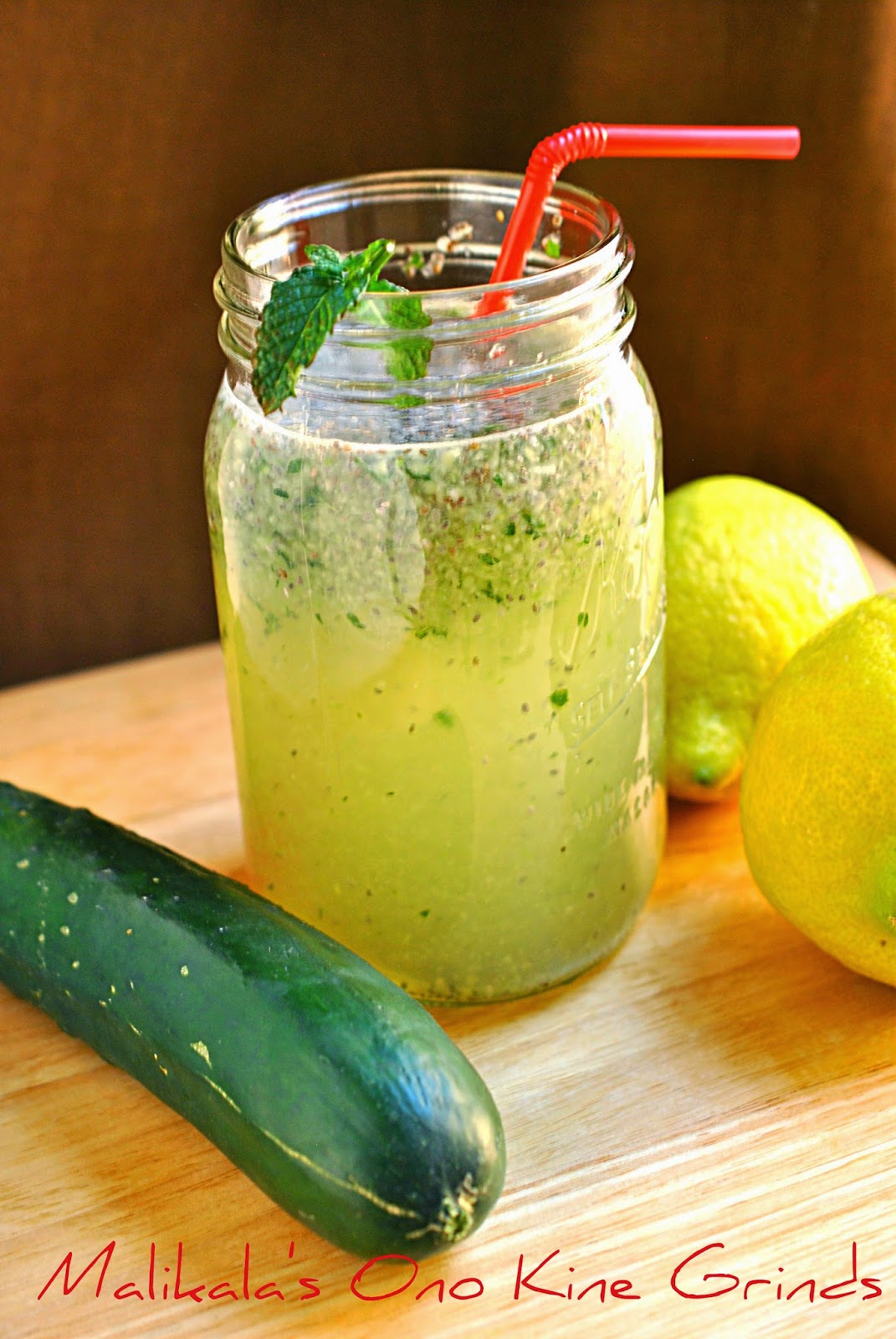 Malikala's Ono Kine Grinds Cucumber Mint Lemonade with Chia seeds