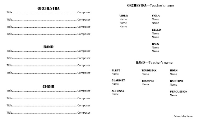 Band, orchestra, choir concert program template for Word