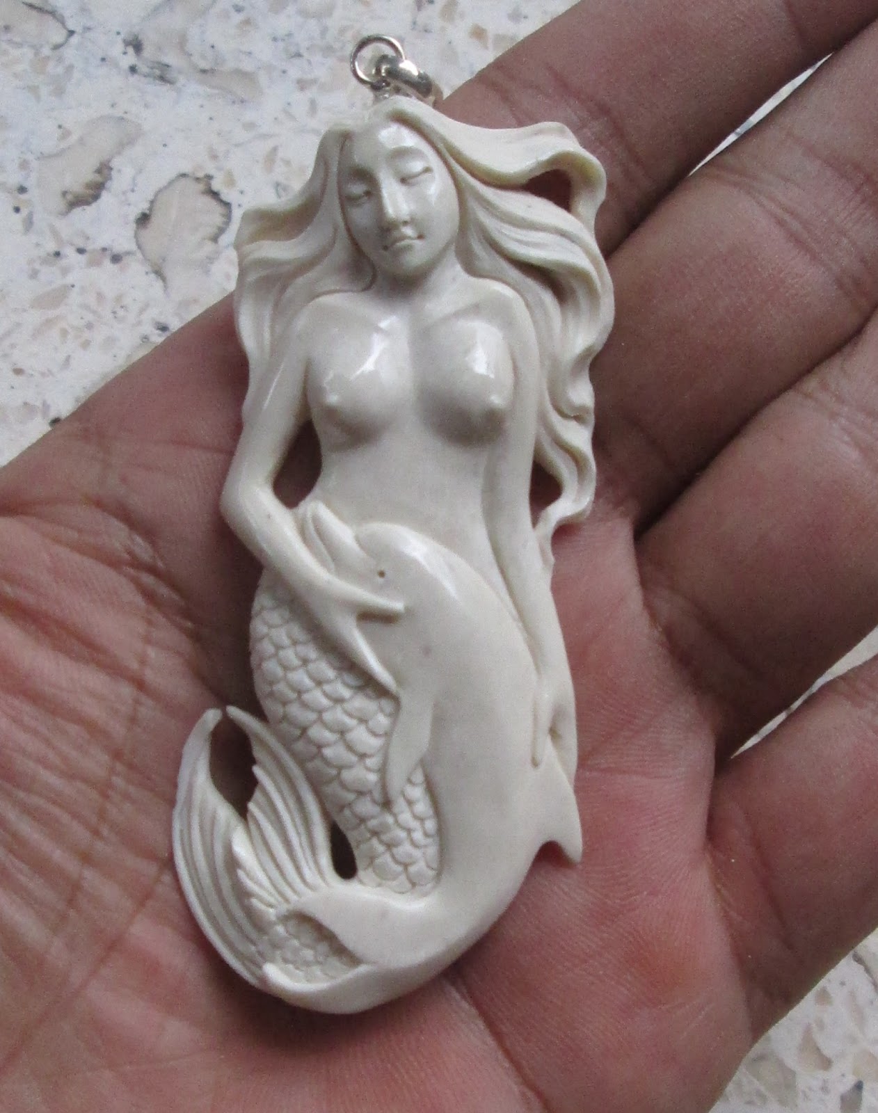Doolphin Mermaid Carved Bone Pendants Doolphin Mermaid Carved Bone Pendants