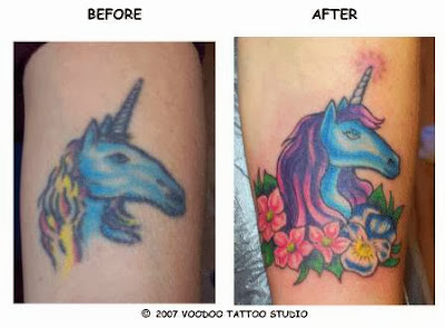 tatuagem antiga e desbotada que foi retocada e ficou como nova.