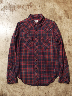 fwk by engineered garments western shirt in blue/red lurex plaid