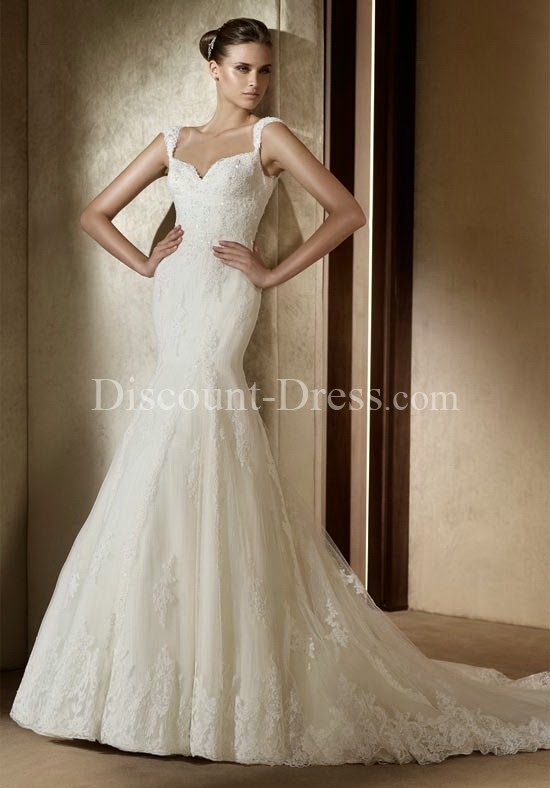  Fit-N-Flare Sweetheart Cap Lace Chapel wedding Dress
