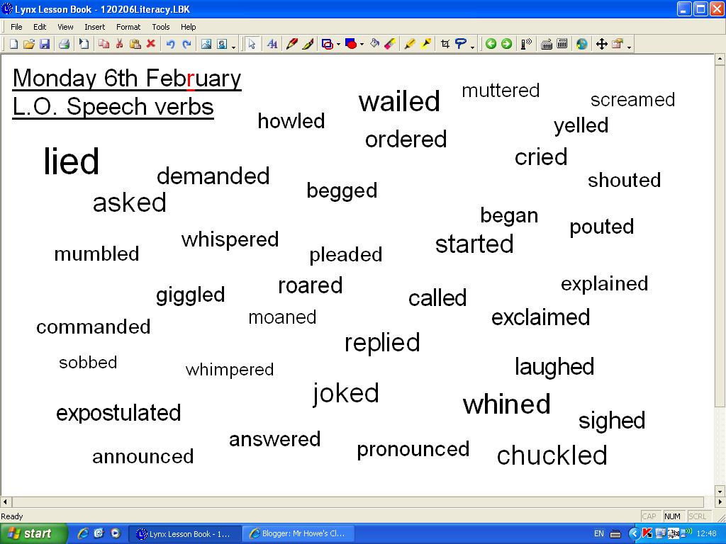Mr Howe's Class Literacy other words for said