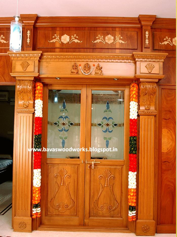 Carpenter work ideas and Kerala Style wooden decor Pooja Room Door