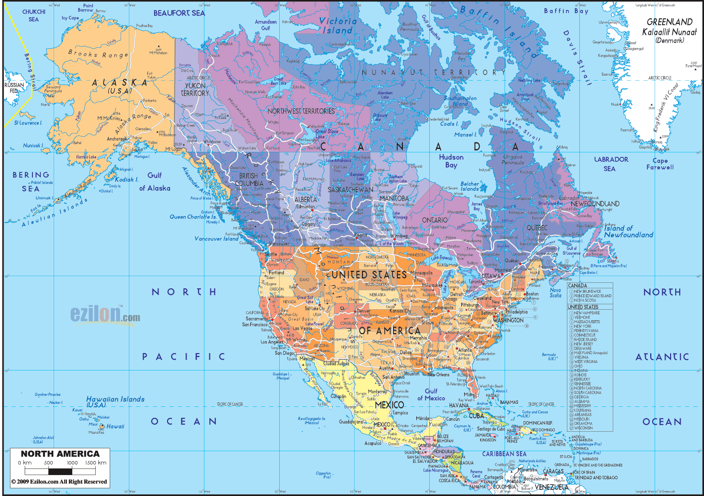 mapa da america do norte