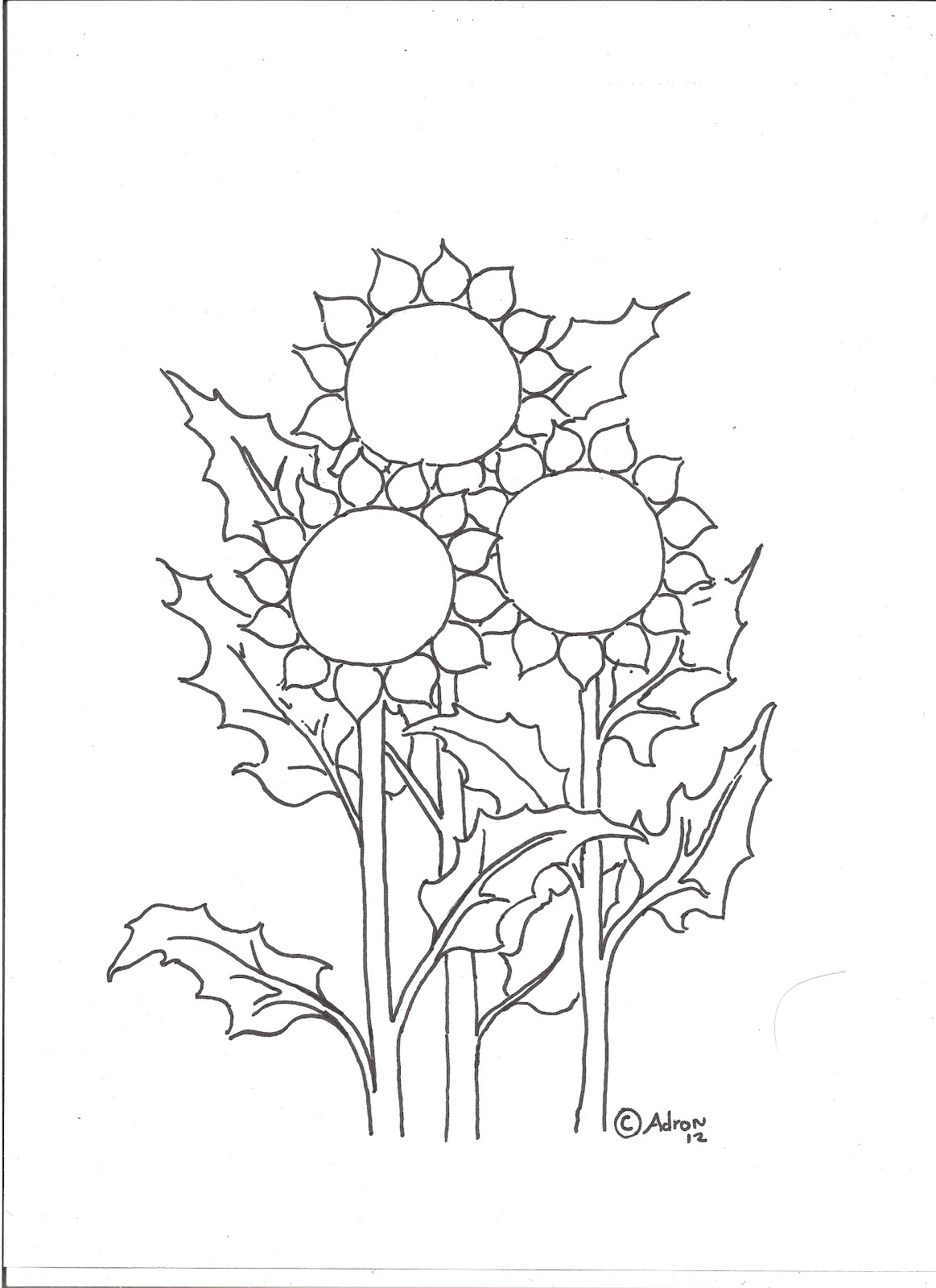 Coloring Pages for Kids by Mr. Adron: Three Sunflowers Coloring Page free.