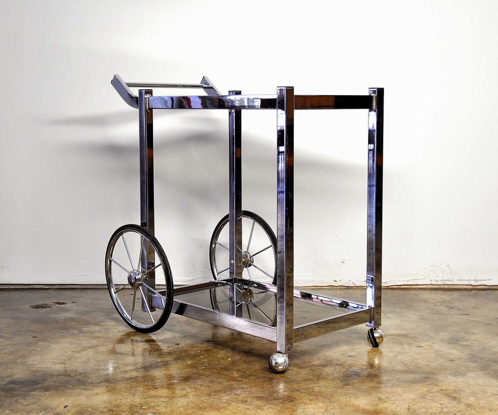 SELECT MODERN Mid Century Modern Chrome Rolling Bar Serving Cart