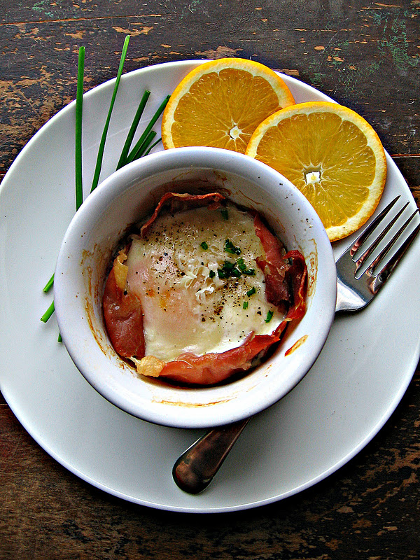 sweetsugarbean Fresh Start Baked Eggs with Prosciutto and Parmesan