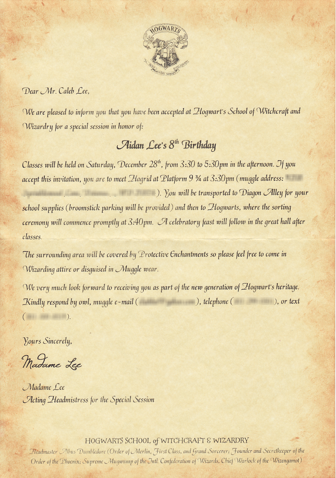 The Lee Ride: Harry Potter Party Invitations