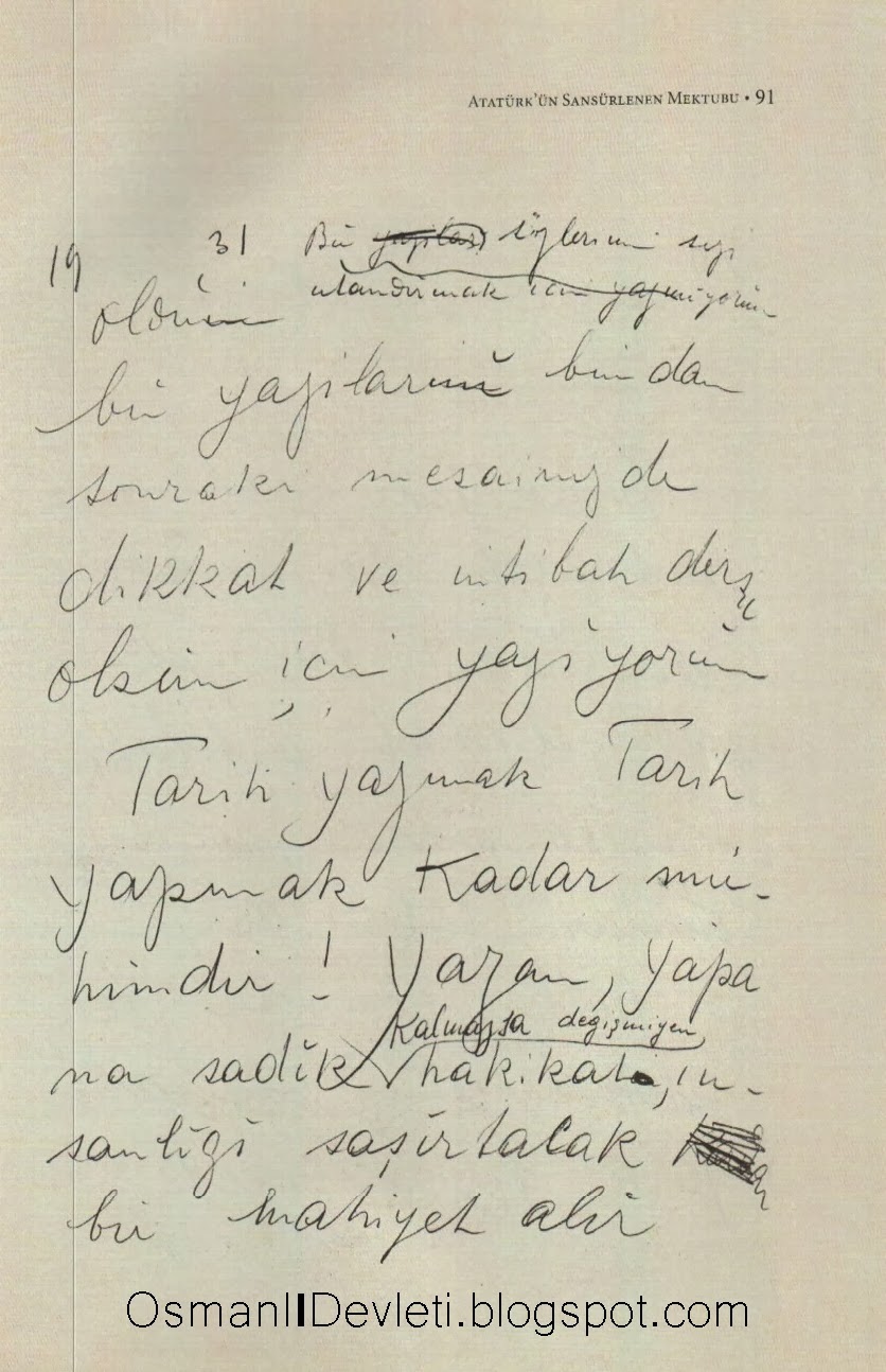 Osmanli Devleti Ataturk Un Sansurlenen Mektubu