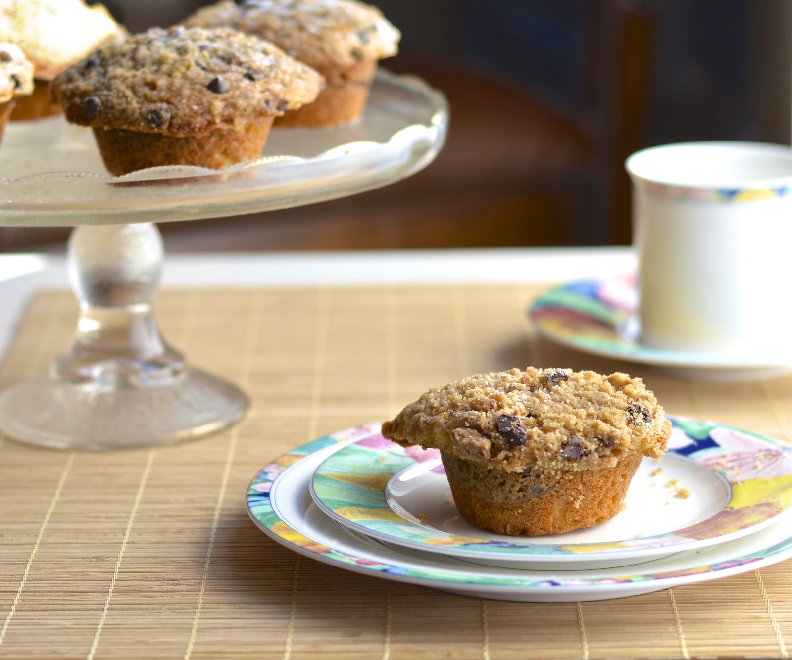 Coffee Cake Muffins with Chocolate Chips and Toasted Pecans Virtually