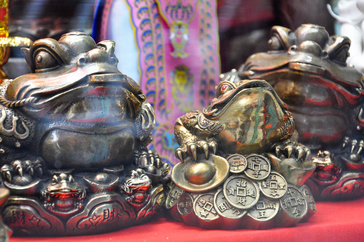 Close-up of a money frog, Chinatown, London, England