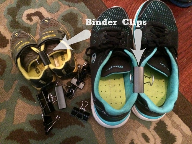 Binder clips to organize shoes. Binder clips to organize shoes.