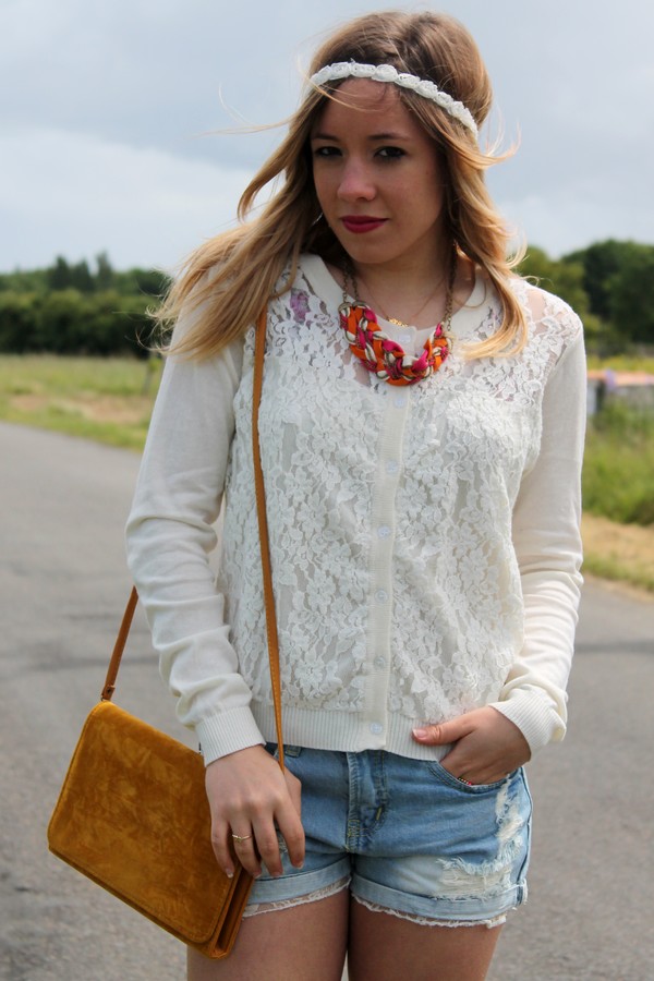 Trio gagnant Pull cardigan blanc dentelle