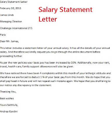 salary statement letter, salary statement letter sample 