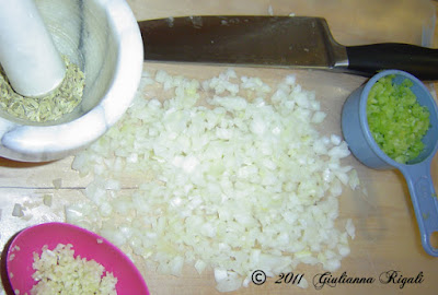 Onions, garlic, celery, and fennel seed for magnificent pizza sauce recipe