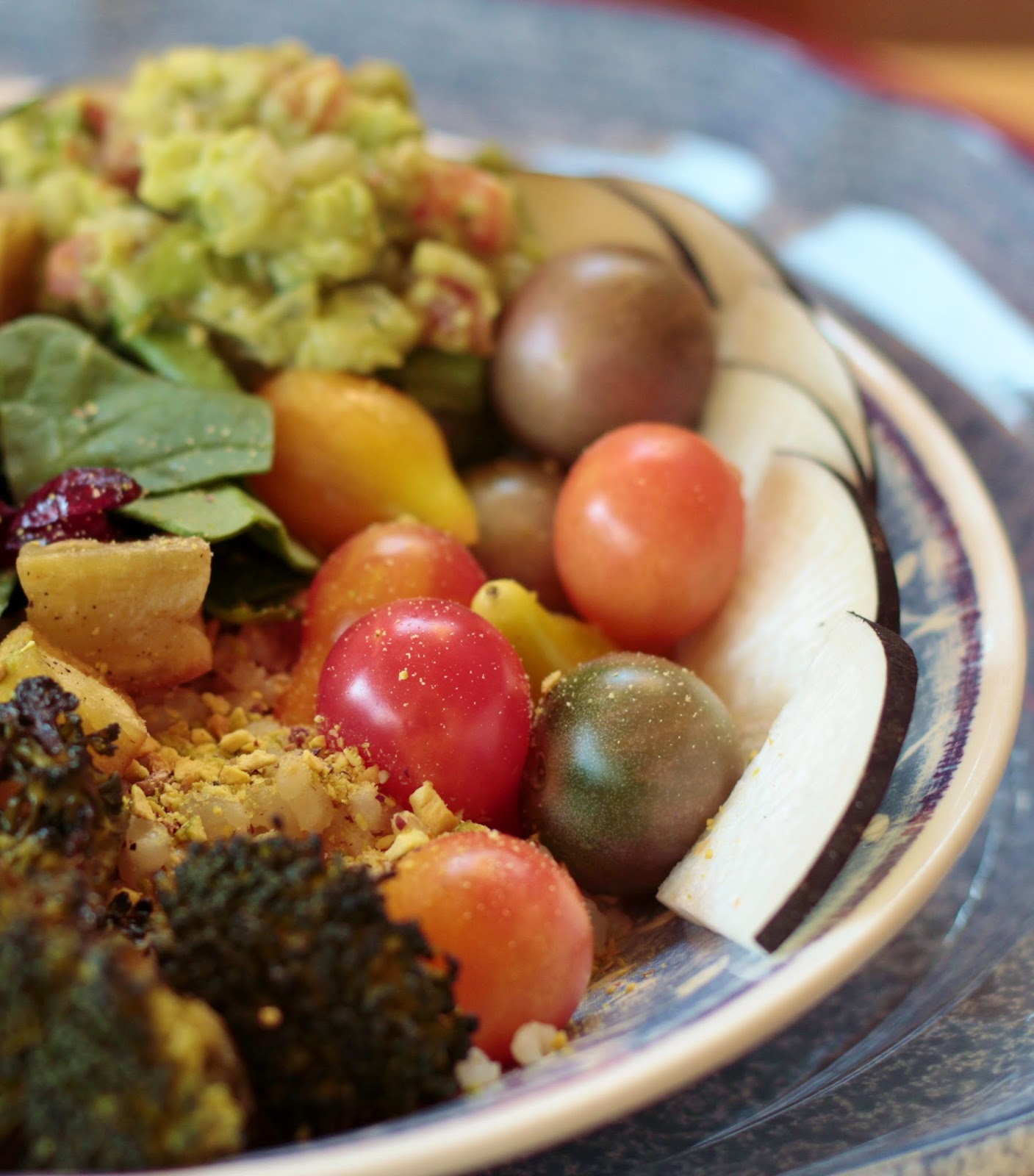 Sage Trifle Roasted Sweet Potato and Broccoli Rice Bowl with Fresh Spinach