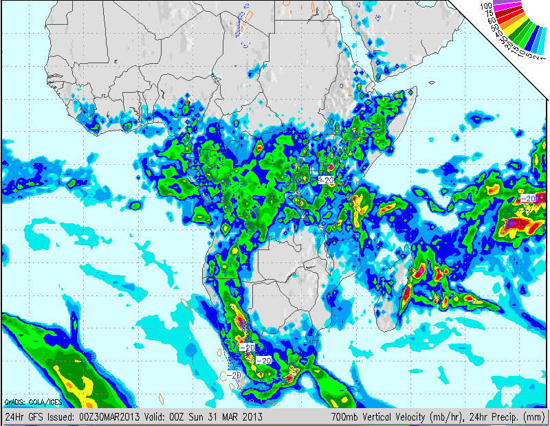 Sa Weather And Disaster Observation Service Gfs Medium Range Forecasts Of Vertical Velocity And Precipitation South Africa