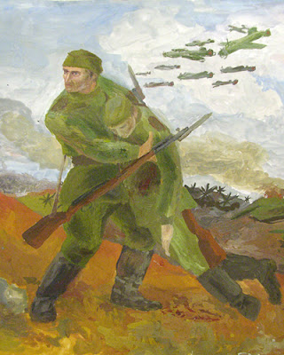 Раненого с поля боя бойца выносят