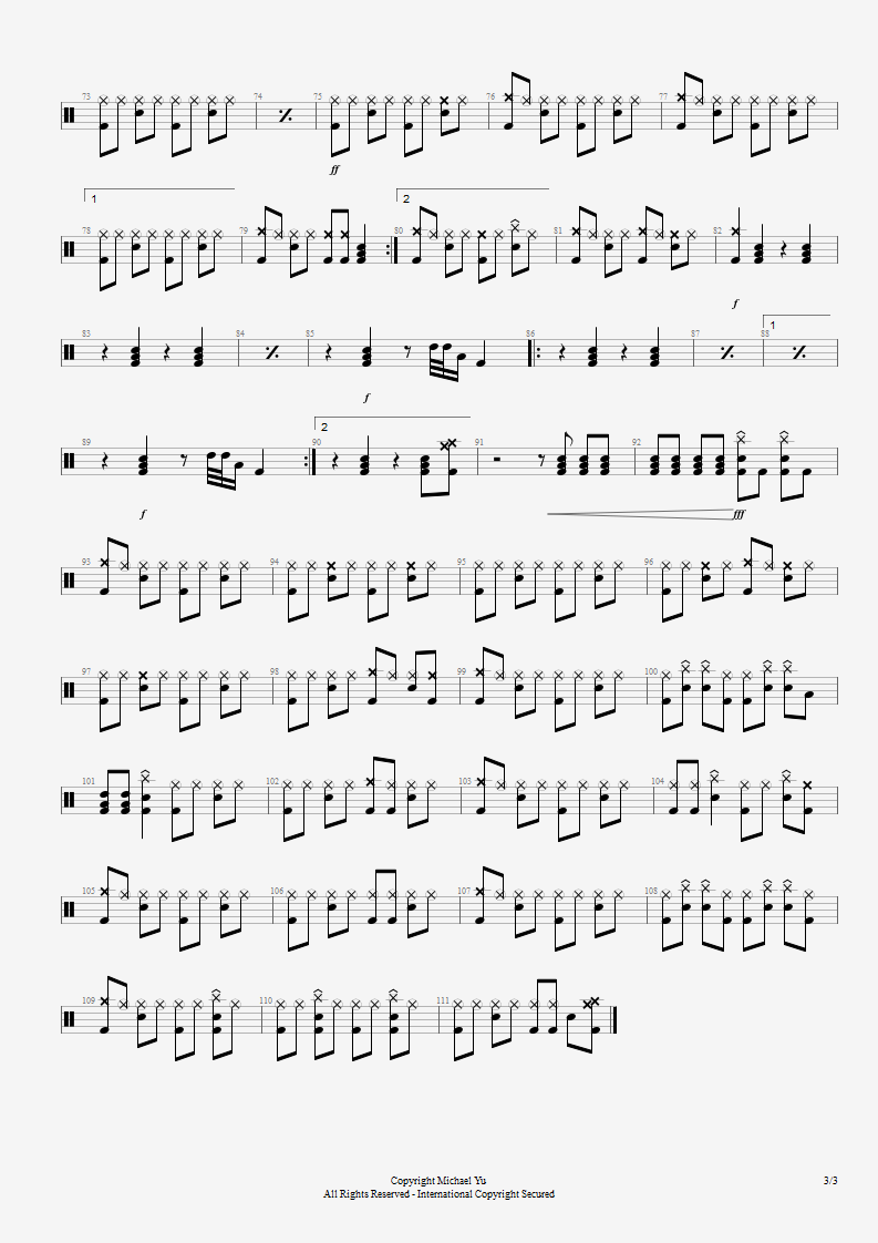 POLYGON 結他CHORD: Avenged Sevenfold Hail To The King [Drums Tab]