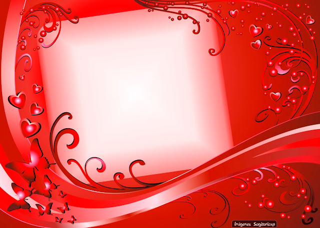 Imagenes Sagitarioxp ― Fondo rojo con mariposas, corazones y tallos ...