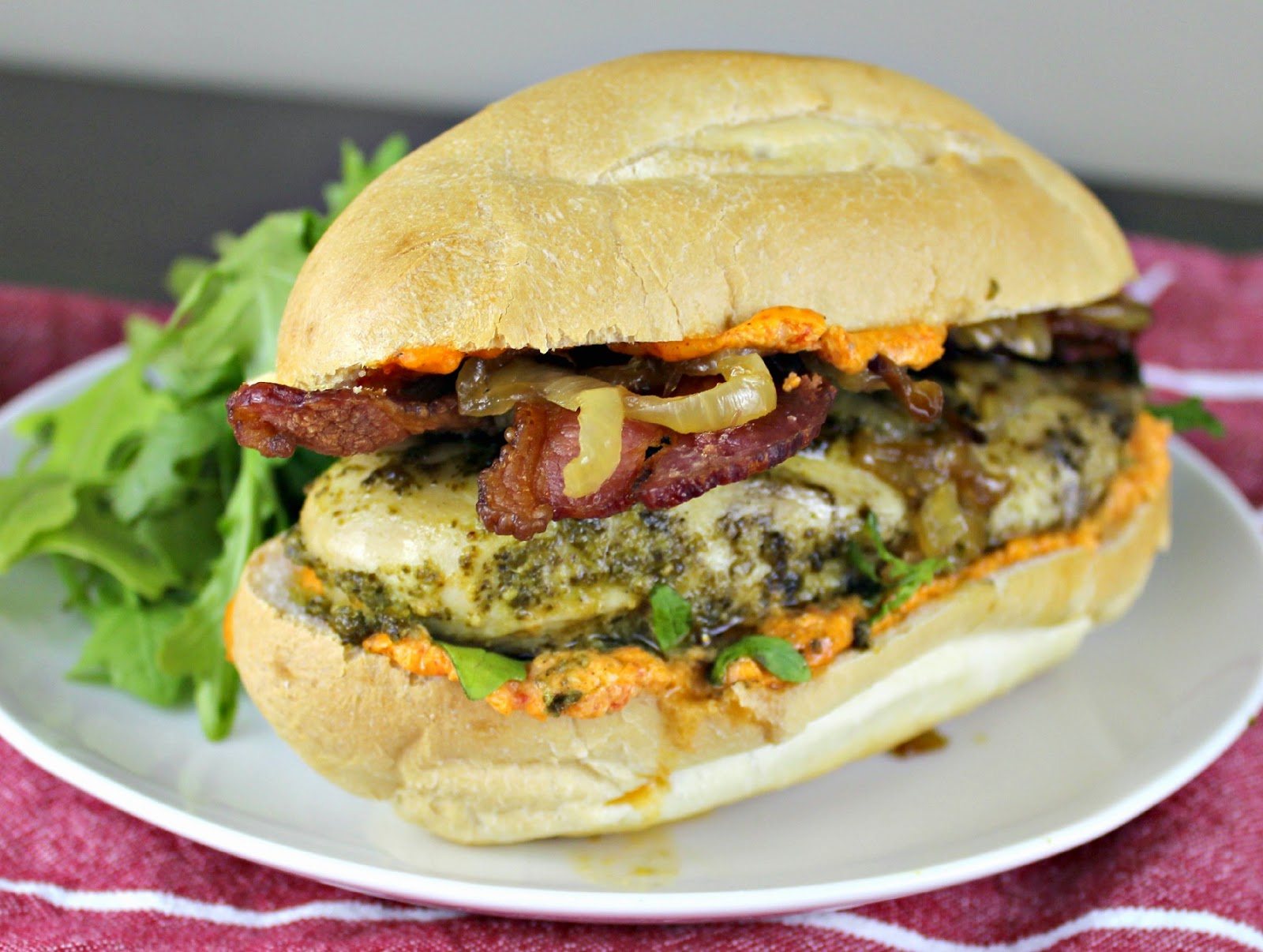 Cheese Curd In Paradise Grilled Pesto Chicken Bacon Sandwich with