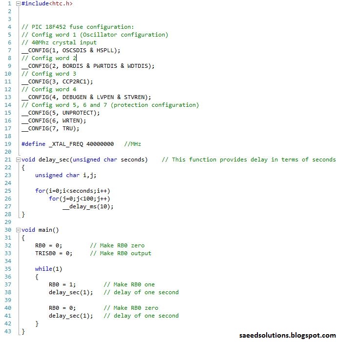 Saeed's Blog PIC18F452 LED Blinking Code + Proteus Simulation